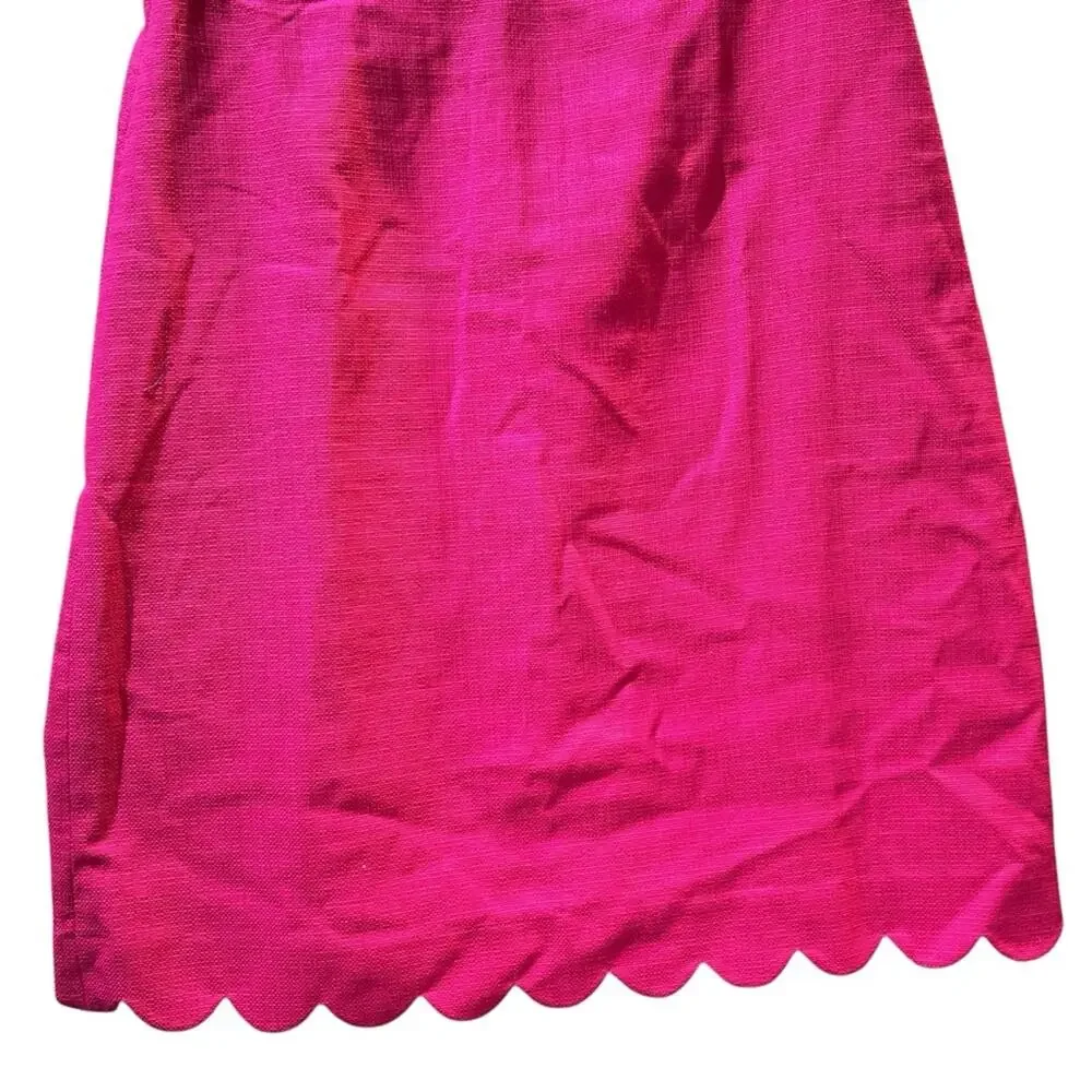 J. Crew Women’s Sz 8 Pink Scalloped Square Neck Dress Basketweave Sleeveless